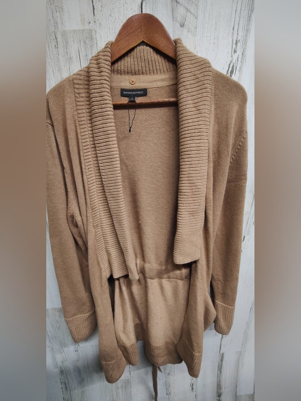 Banana Republic Ribbed Collar Open Front Cardigan Women's Large Wool Blend